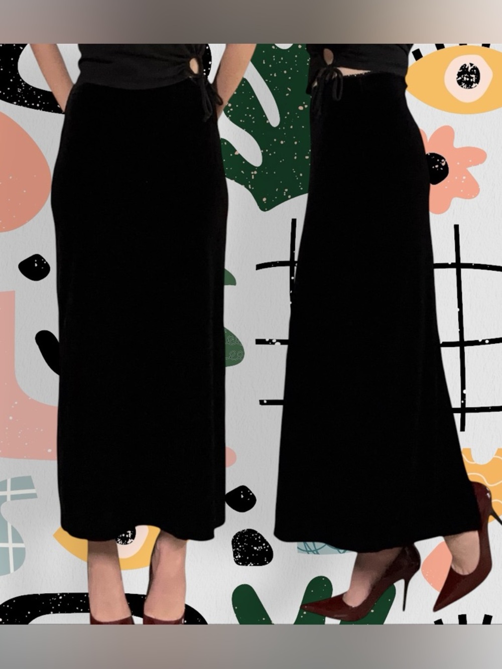 Limited Too | Vintage Y2K High Waisted Velvet Midi Skirt w/ Rhinestone Waistband
